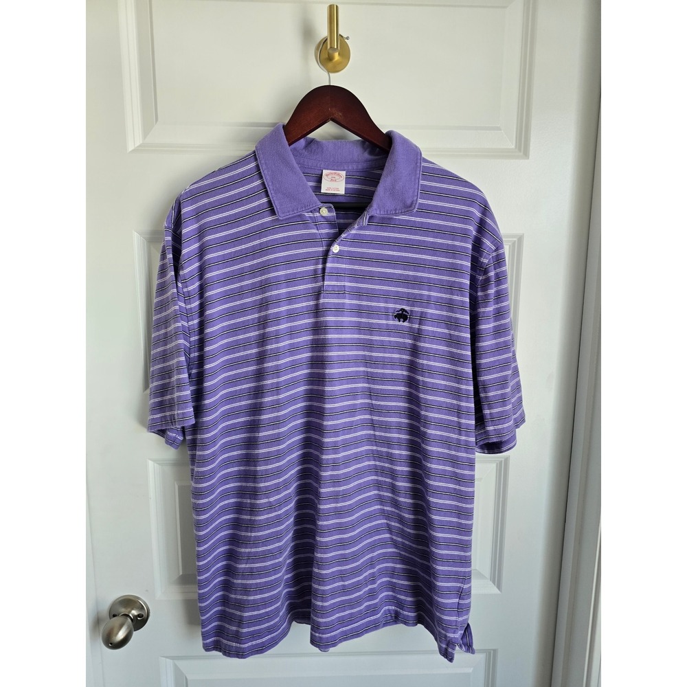 Brooks Brothers 346 Mens XXL Purple Striped Cotton Short Sleeve Polo Shirt